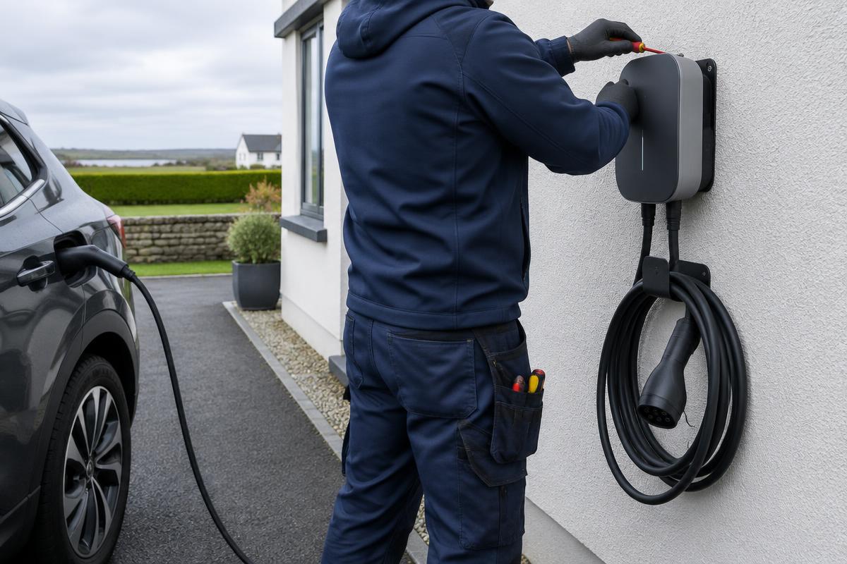 Home EV charge point mounted on an exterior wall